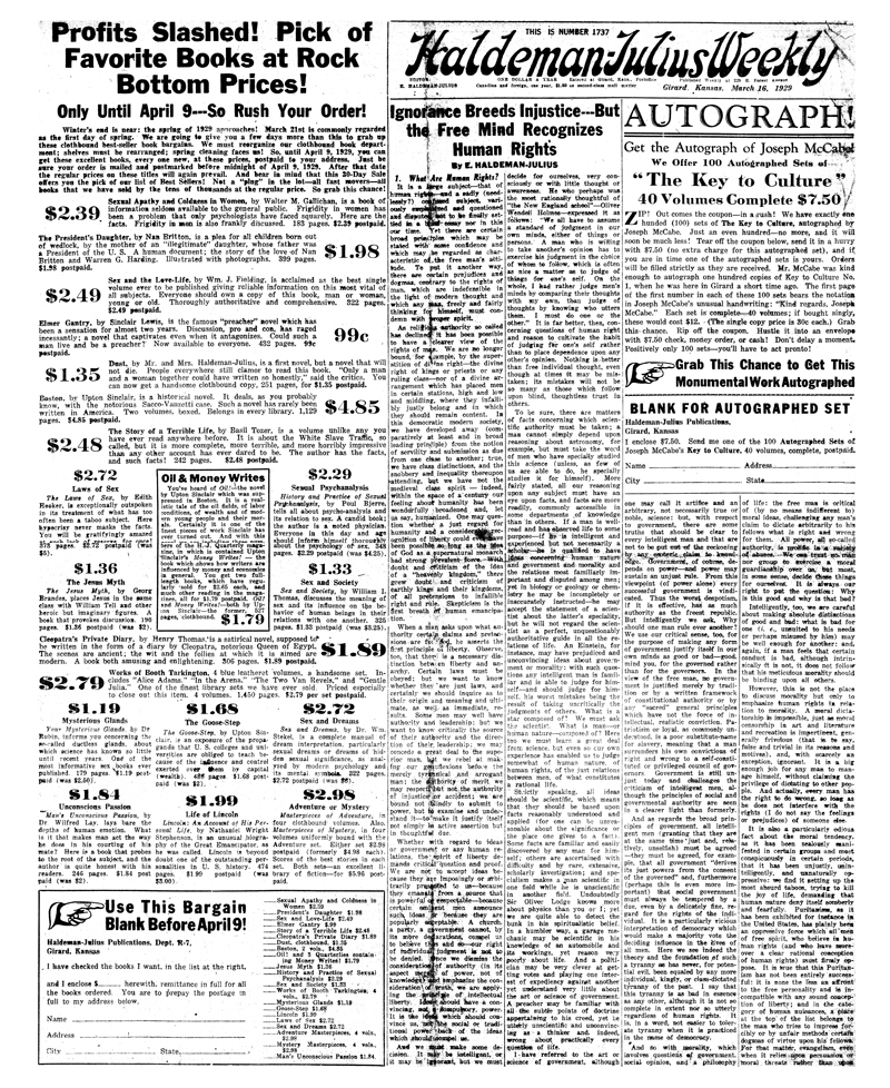 Haldeman-Julius Weekly, Number 1737, Mar. 16, 1929.